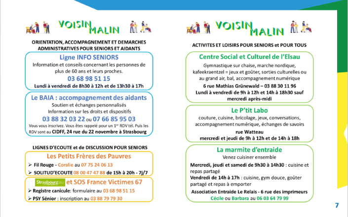 exemple de mémo remis par les Voisins Malins aux habitants rencontrés, récapitulant les contacts essentiels
